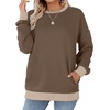 image:imageWIHOLL Crewneck Sweatshirts Women Pockets Long Sleeve Tops Fall FashionCoffee Beige