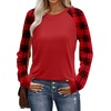 image:imageWIHOLL Long Sleeve Shirts for Women Color Block Raglan Tops Casual Crewneck Basic Tees Fall Clothes 2026 Fashion02  Red Plaid