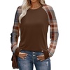 image:imageWIHOLL Long Sleeve Shirts for Women Color Block Raglan Tops Casual Crewneck Basic Tees Fall Clothes 2026 Fashion03  Brown Plaid