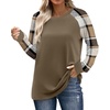 image:imageWIHOLL Long Sleeve Shirts for Women Color Block Raglan Tops Casual Crewneck Basic Tees Fall Clothes 2026 Fashion03  Coffee Plaid