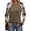 image:imageWIHOLL Long Sleeve Shirts for Women Color Block Raglan Tops Casual Crewneck Basic Tees Fall Clothes 2026 Fashion03  Coffee Plaid