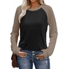 image:imageWIHOLL Long Sleeve Shirts for Women Color Block Raglan Tops Casual Crewneck Basic Tees Fall Clothes 2026 Fashion05  Black Coffee