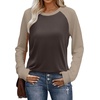image:imageWIHOLL Long Sleeve Shirts for Women Color Block Raglan Tops Casual Crewneck Basic Tees Fall Clothes 2026 Fashion05  Dark Brown