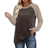 image:imageWIHOLL Long Sleeve Shirts for Women Color Block Raglan Tops Casual Crewneck Basic Tees Fall Clothes 2026 Fashion05  Dark Brown
