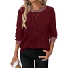 image:imageWIHOLL Long Sleeve Shirts for Women Lightweight Sweaters Fall Outfits 2026 Color Block Winter Clothing Dressy Casual Soft08red