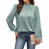 image:imageWIHOLL Long Sleeve Shirts for Women Mock Neck Tops Pleated Front Blouses Dressy Casual Spring Fall Clothes 2026 Fashion03  Sage Green Dots