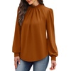 image:imageWIHOLL Long Sleeve Shirts for Women Mock Neck Tops Pleated Front Blouses Dressy Casual Spring Fall Clothes 2026 Fashion05  Caramel