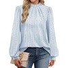 image:imageWIHOLL Long Sleeve Shirts for Women Mock Neck Tops Pleated Front Blouses Dressy Casual Spring Fall Clothes 2026 Fashion05  Light Blue Stripe