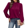 image:imageWIHOLL Long Sleeve Shirts for Women Mock Neck Tops Pleated Front Blouses Dressy Casual Spring Fall Clothes 2026 Fashion09  Purple Red