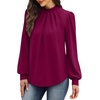 image:imageWIHOLL Long Sleeve Shirts for Women Mock Neck Tops Pleated Front Blouses Dressy Casual Spring Fall Clothes 2026 Fashion09  Purple Red