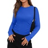 image:imageWIHOLL Long Sleeve Shirts for Women Side Ruched Outfits 2024 Fall Clothes Tops Slim Fit Fashion Crew Neck Basic TeesBlue