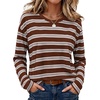 image:imageWIHOLL Long Sleeve Shirts for Women Stripe Tops Loose Oversized Fall OutfitBrown White Blue