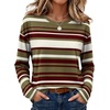 image:imageWIHOLL Long Sleeve Shirts for Women Stripe Tops Loose Oversized Fall OutfitGreen Brown