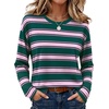 image:imageWIHOLL Long Sleeve Shirts for Women Stripe Tops Loose Oversized Fall OutfitGreen Pink