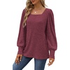 image:imageWIHOLL Long Sleeve Shirts for Women Trendy Casual Square Neck Tops Lightweight Sweaters07red
