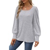 image:imageWIHOLL Long Sleeve Shirts for Women Trendy Casual Square Neck Tops Lightweight Sweaters09light Grey