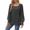 image:imageWIHOLL Long Sleeve Shirts for Women Trendy Casual Square Neck Tops Lightweight Sweaters12dark Grey