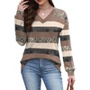 image:imageWIHOLL Long Sleeve Shirts for Women V Neck Tops Tunic 2026 Fall Outfits Winter Sweatshirts ClothesStripes Brown
