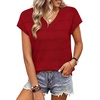 image:imageWIHOLL Short Sleeve Sweater for Women V Neck Trendy Summer Tops 2026 Spring Fashion Clothing Business Casual OutfitsRed