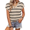 image:imageWIHOLL Short Sleeve Sweater for Women V Neck Trendy Summer Tops 2026 Spring Fashion Clothing Business Casual OutfitsZ  Black  Apricot