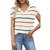 image:imageWIHOLL Short Sleeve Sweater for Women V Neck Trendy Summer Tops 2026 Spring Fashion Clothing Business Casual OutfitsZ  Green Apricot Stripes