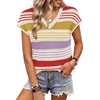 image:imageWIHOLL Short Sleeve Sweater for Women V Neck Trendy Summer Tops 2026 Spring Fashion Clothing Business Casual OutfitsZ  Multicolored Stripes