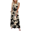 image:imageWIHOLL Summer Dresses for Women 2026 Maxi Dresses Long Flowy A Line Sleeveless Sundresses with PocketsBlack Beige Tropical Leaves