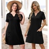 image:imageWIHOLL Summer Dresses for Women Casual V Neck Wedding Guest Dress Hawaiian Midi Dress Fashion Beach Vacation Clothes0black