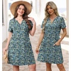 image:imageWIHOLL Summer Dresses for Women Casual V Neck Wedding Guest Dress Hawaiian Midi Dress Fashion Beach Vacation Clothes1blue Floral