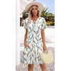 image:imageWIHOLL Summer Dresses for Women Casual V Neck Wedding Guest Dress Hawaiian Midi Dress Fashion Beach Vacation Clothes2leaf Print
