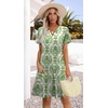 image:imageWIHOLL Summer Dresses for Women Casual V Neck Wedding Guest Dress Hawaiian Midi Dress Fashion Beach Vacation Clothes3green Flowers