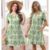 image:imageWIHOLL Summer Dresses for Women Casual V Neck Wedding Guest Dress Hawaiian Midi Dress Fashion Beach Vacation Clothes3green Flowers