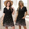 image:imageWIHOLL Summer Dresses for Women Casual V Neck Wedding Guest Dress Hawaiian Midi Dress Fashion Beach Vacation ClothesBlack Floral
