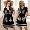 image:imageWIHOLL Summer Dresses for Women Casual V Neck Wedding Guest Dress Hawaiian Midi Dress Fashion Beach Vacation ClothesBlack Print