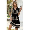 image:imageWIHOLL Summer Dresses for Women Casual V Neck Wedding Guest Dress Hawaiian Midi Dress Fashion Beach Vacation ClothesBlack Print