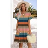 image:imageWIHOLL Summer Dresses for Women Casual V Neck Wedding Guest Dress Hawaiian Midi Dress Fashion Beach Vacation ClothesColorful Stripe
