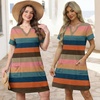 image:imageWIHOLL Summer Dresses for Women Casual V Neck Wedding Guest Dress Hawaiian Midi Dress Fashion Beach Vacation ClothesColorful Stripe