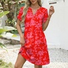 image:imageWIHOLL Summer Dresses for Women Casual V Neck Wedding Guest Dress Hawaiian Midi Dress Fashion Beach Vacation ClothesFloral Magenta