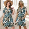 image:imageWIHOLL Summer Dresses for Women Casual V Neck Wedding Guest Dress Hawaiian Midi Dress Fashion Beach Vacation ClothesFloral Palm Leaf