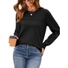 image:imageWIHOLL Sweaters for Women Crewneck Crochet Tops Long Sleeve 2026 Fall Winter Outfits Fashion ClothingBlack