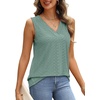 image:imageWIHOLL Tank Top for Women Summer Outfits V Neck T Shirts Trendy Eyelet Sleeveless Basic Beach Vacation Clothes0bean Green