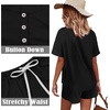 image:imageWIHOLL Two Piece Outfits for Women Lounge Sets Button Down Top and Shorts Set Sweatsuits with PocketsShort Sleeve  Black