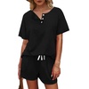 image:imageWIHOLL Two Piece Outfits for Women Lounge Sets Button Down Top and Shorts Set Sweatsuits with PocketsShort Sleeve  Black