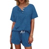 image:imageWIHOLL Two Piece Outfits for Women Lounge Sets Button Down Top and Shorts Set Sweatsuits with PocketsShort Sleeve  Blue