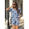 image:imageWIHOLL Two Piece Outfits for Women Lounge Sets Button Down Top and Shorts Set Sweatsuits with PocketsShort Sleeve  Blue Floral