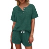 image:imageWIHOLL Two Piece Outfits for Women Lounge Sets Button Down Top and Shorts Set Sweatsuits with PocketsShort Sleeve  Dark Green
