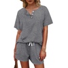 image:imageWIHOLL Two Piece Outfits for Women Lounge Sets Button Down Top and Shorts Set Sweatsuits with PocketsShort Sleeve  Grey