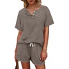 image:imageWIHOLL Two Piece Outfits for Women Lounge Sets Button Down Top and Shorts Set Sweatsuits with PocketsShort Sleeve  Khaki