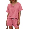 image:imageWIHOLL Two Piece Outfits for Women Lounge Sets Button Down Top and Shorts Set Sweatsuits with PocketsShort Sleeve  Pink