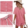 image:imageWIHOLL Two Piece Outfits for Women Lounge Sets Button Down Top and Shorts Set Sweatsuits with PocketsShort Sleeve  Pink